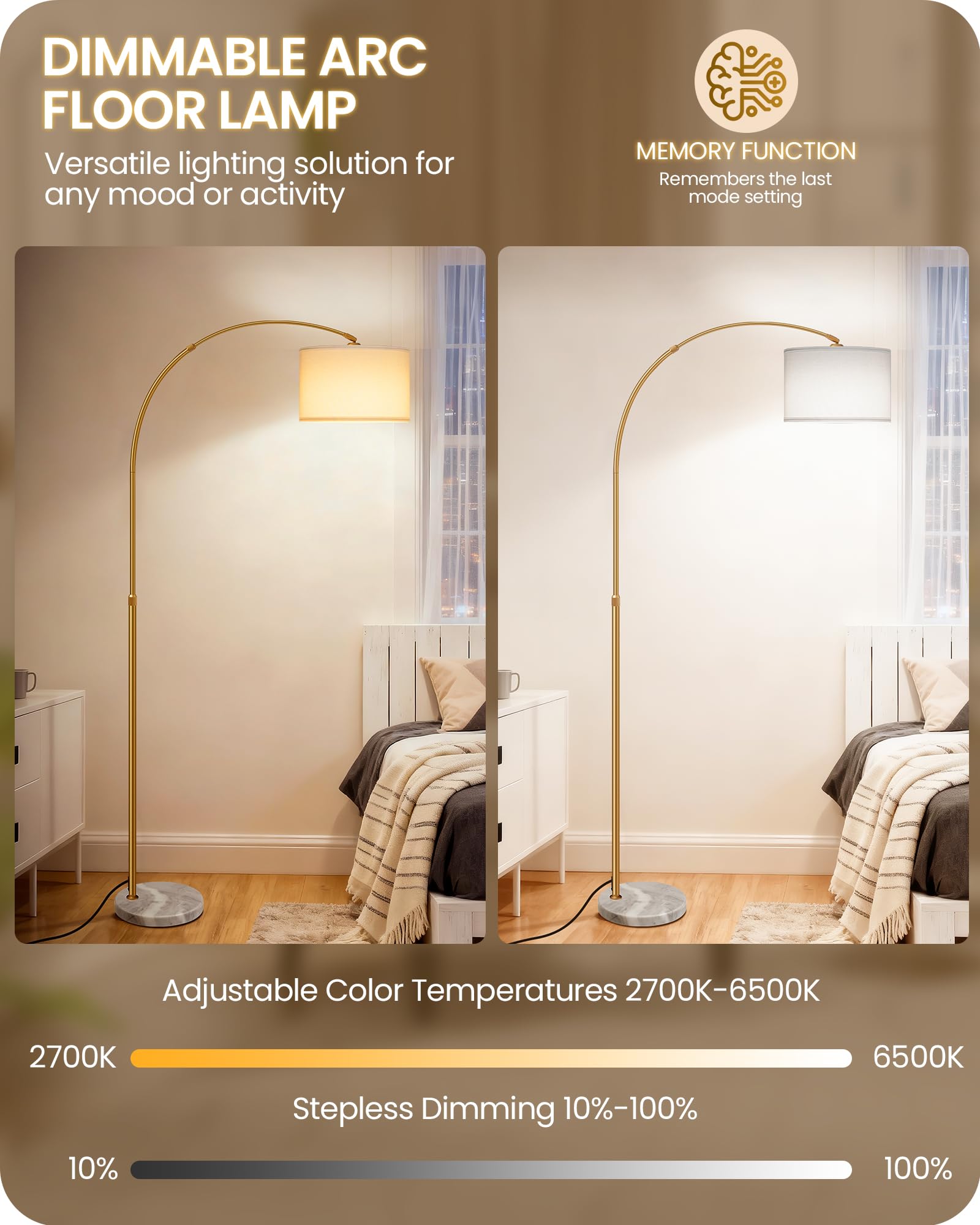 GOEBLESON arc floor lamp remote magnetic control for convenient dimming