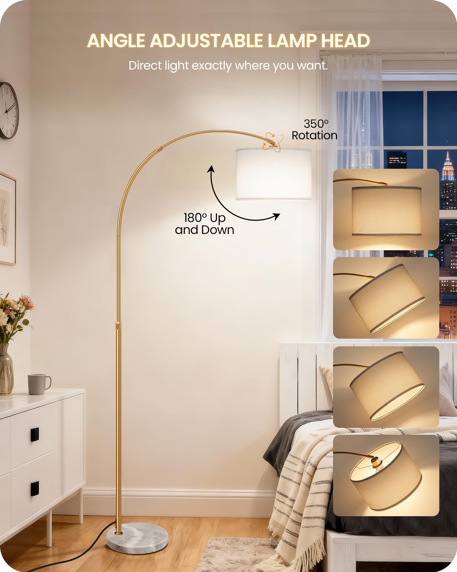 GOEBLESON arc floor lamp rotating head eases light direction control