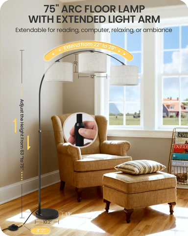 GOEBLESON arc lamp head rotates for flexible reading angles