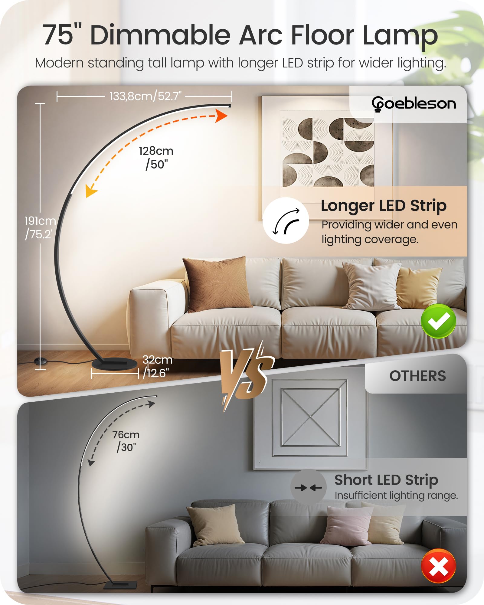 GOEBLESON arc lamp foot switch offers hands-free control while relaxing or reading.