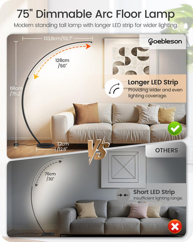 GOEBLESON arc lamp foot switch offers hands-free control while relaxing or reading.