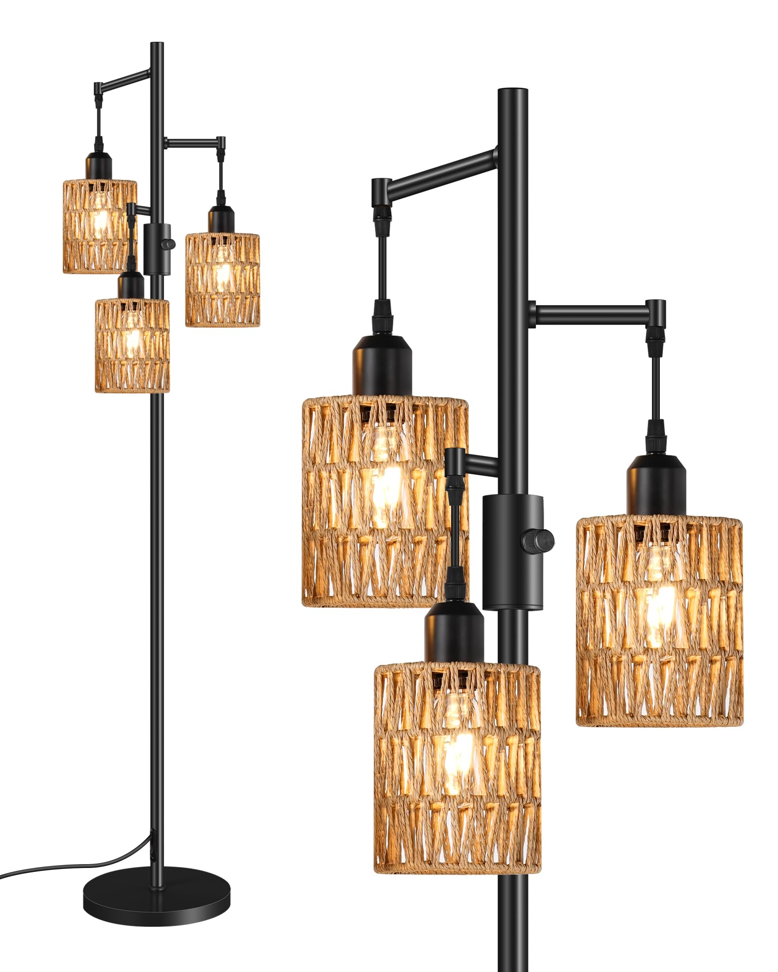 GOEBLESON dimmable floor lamp with a 70-inch tree silhouette for versatile living room illumination.