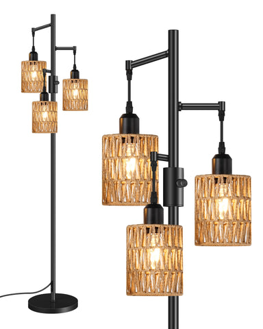 GOEBLESON dimmable floor lamp with a 70-inch tree silhouette for versatile living room illumination.