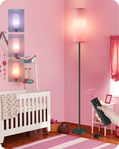 Goebleson dimmable pink floor lamp with remote illuminates living room softly