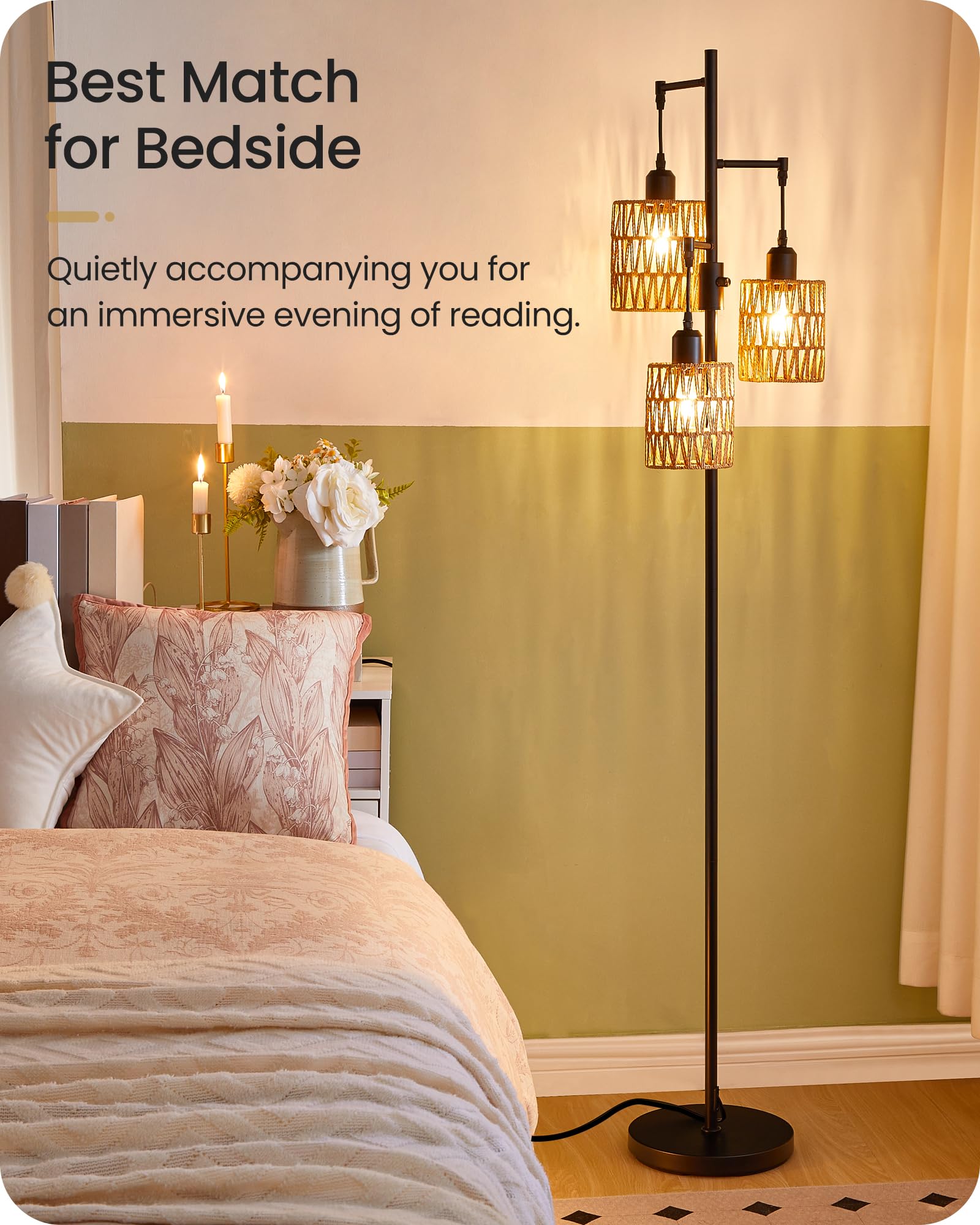 GOEBLESON floor lamp with boho farmhouse style to brighten spaces with elegance.