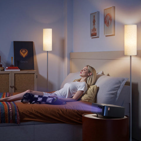 GOEBLESON floor lamp with foot switch for easy on/off from seating area.