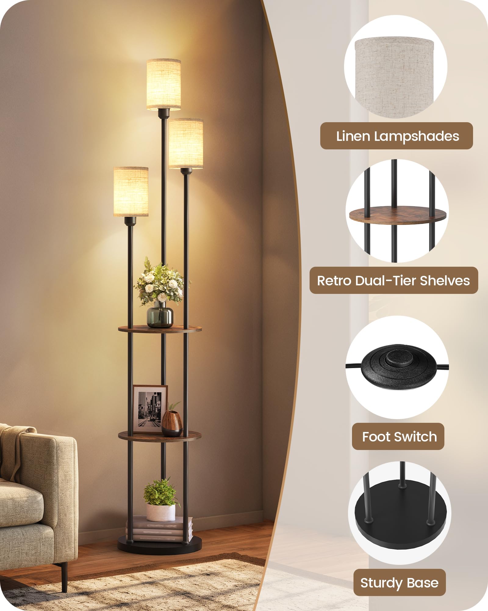 GOEBLESON floor lamp foot switch enables easy hands-free control