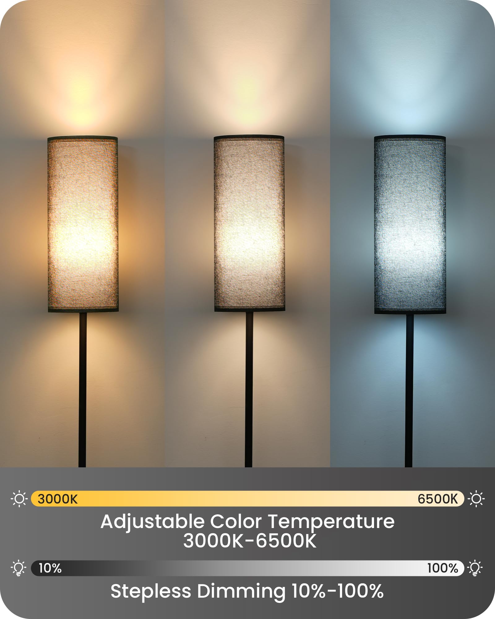 GOEBLESON linen shade on the floor lamp creating warm ambient diffusion