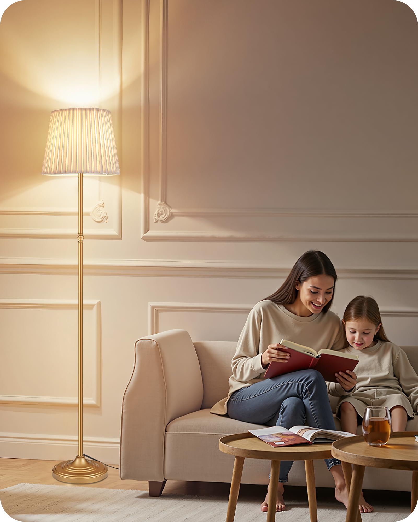 Goebleson floor lamp remote control, enabling easy brightness and color temperature adjustments from across the room.