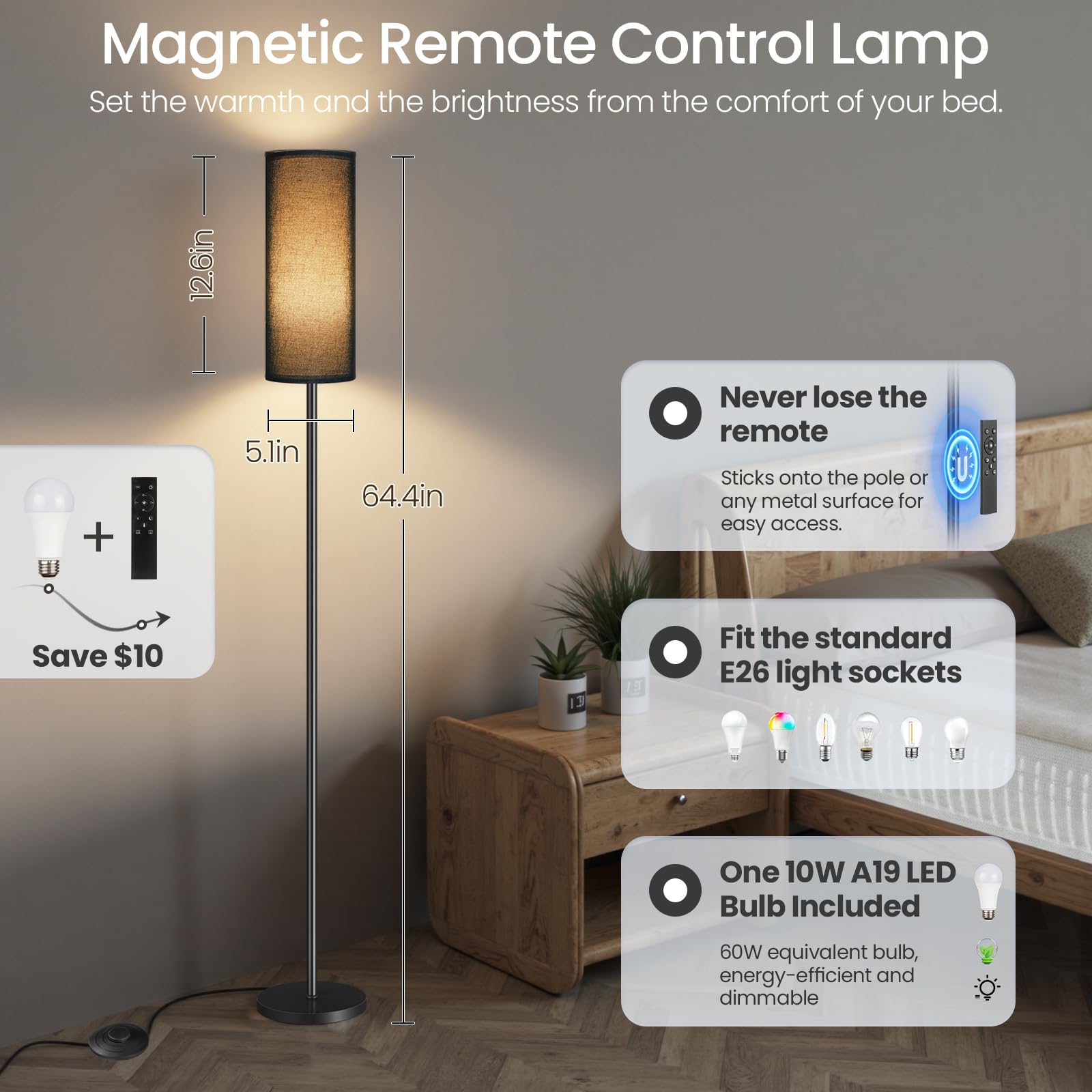 GOEBLESON lamp remote magnet attached to the pole for quick access