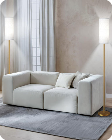 GOEBLESON floor lamp with magnetic remote attachment for effortless access from the sofa.