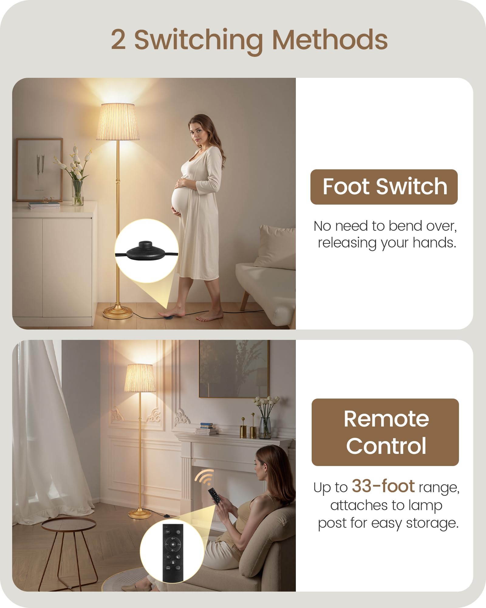 Goebleson floor lamp features a sturdy metal base for stability on any floor.