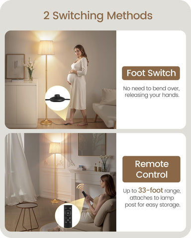 Goebleson floor lamp features a sturdy metal base for stability on any floor.