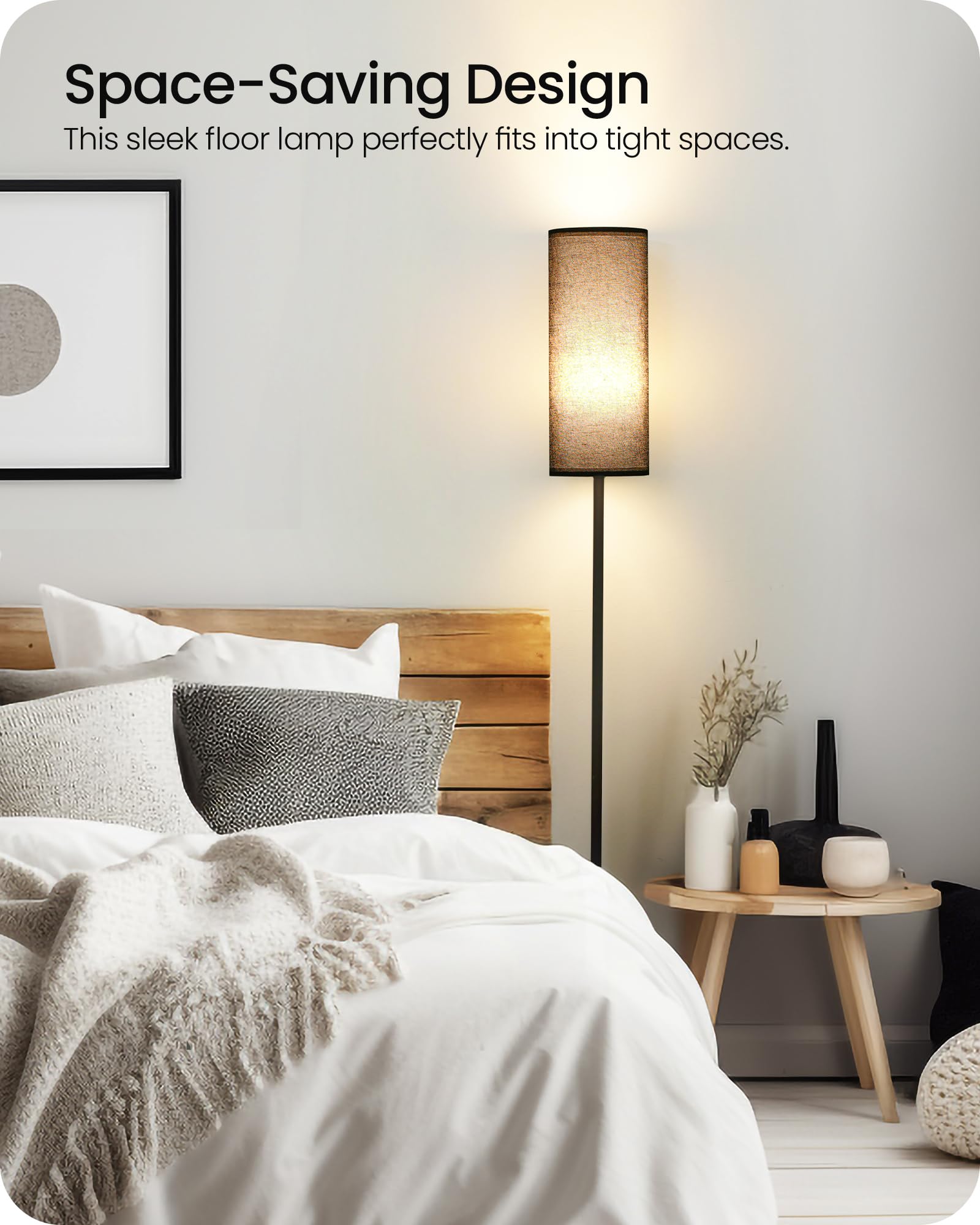 GOEBLESON tall floor lamp designed to fit into corner spaces
