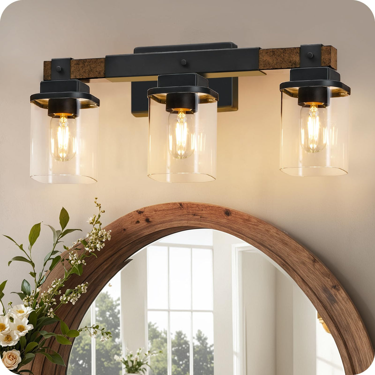 GOEBLESON FS08BD05 bathroom light with square glass shade for bright bathroom ambience
