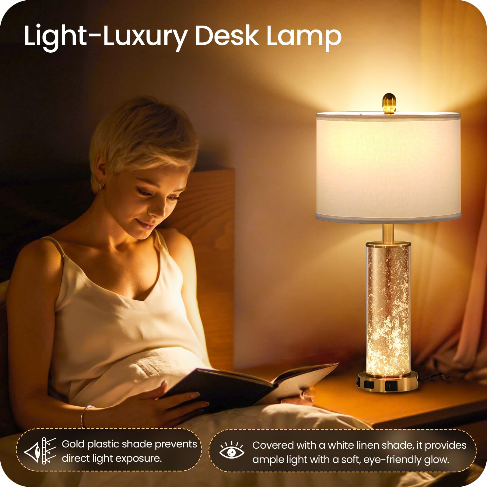GOEBLESON gold-foil post detail adds luxe accent and warm uplighting