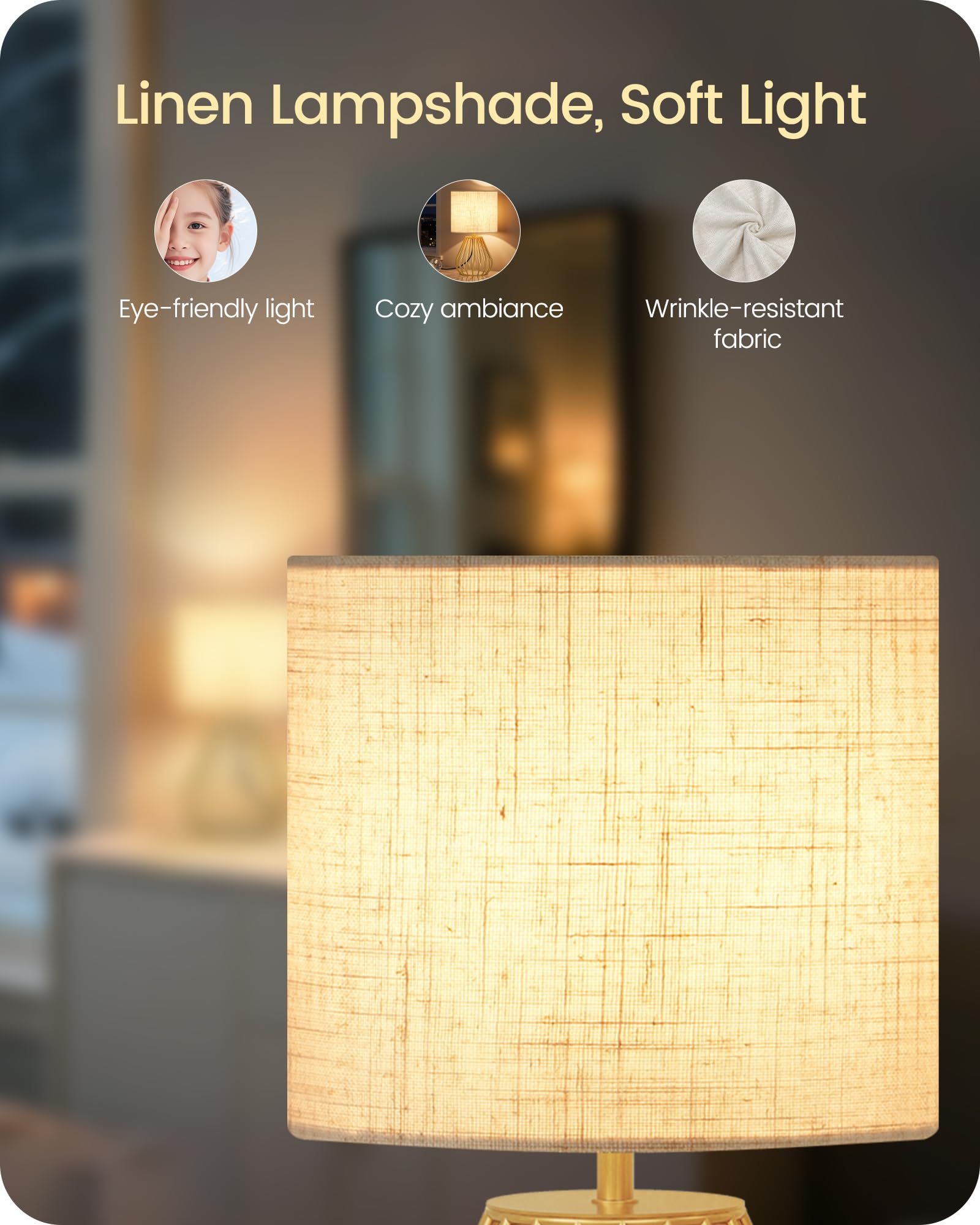 GOEBLESON Gold Table Lamp bedside use fits cozy bedrooms.