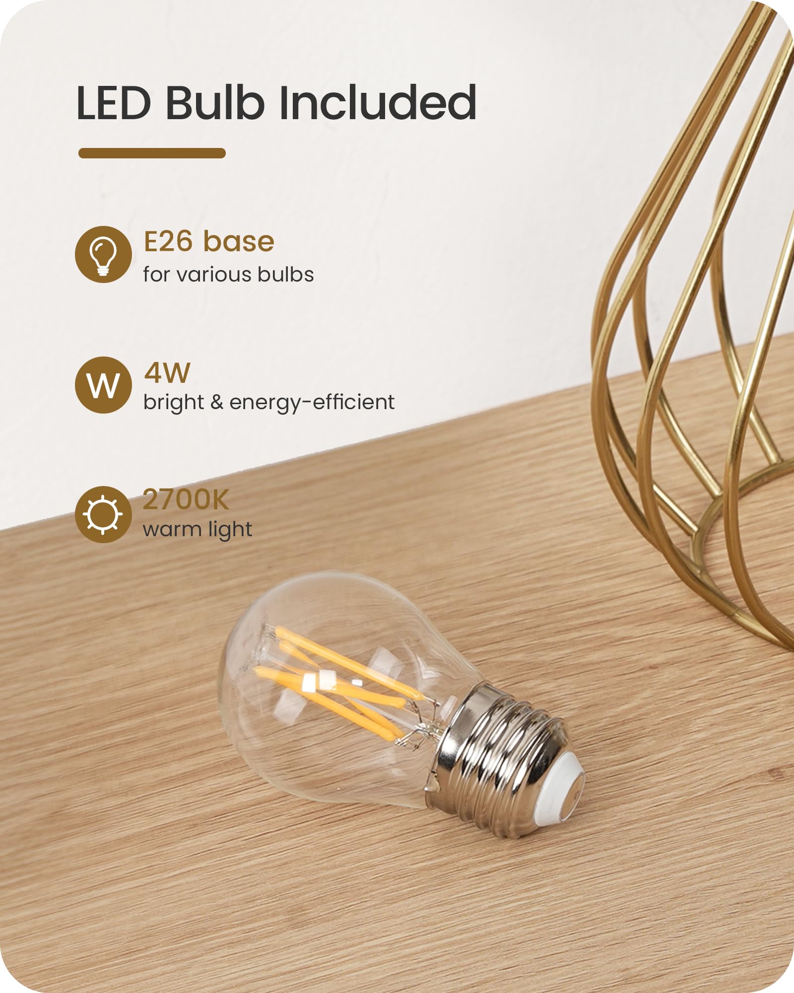 GOEBLESON Gold Table Lamp cage base detail enhances durability.