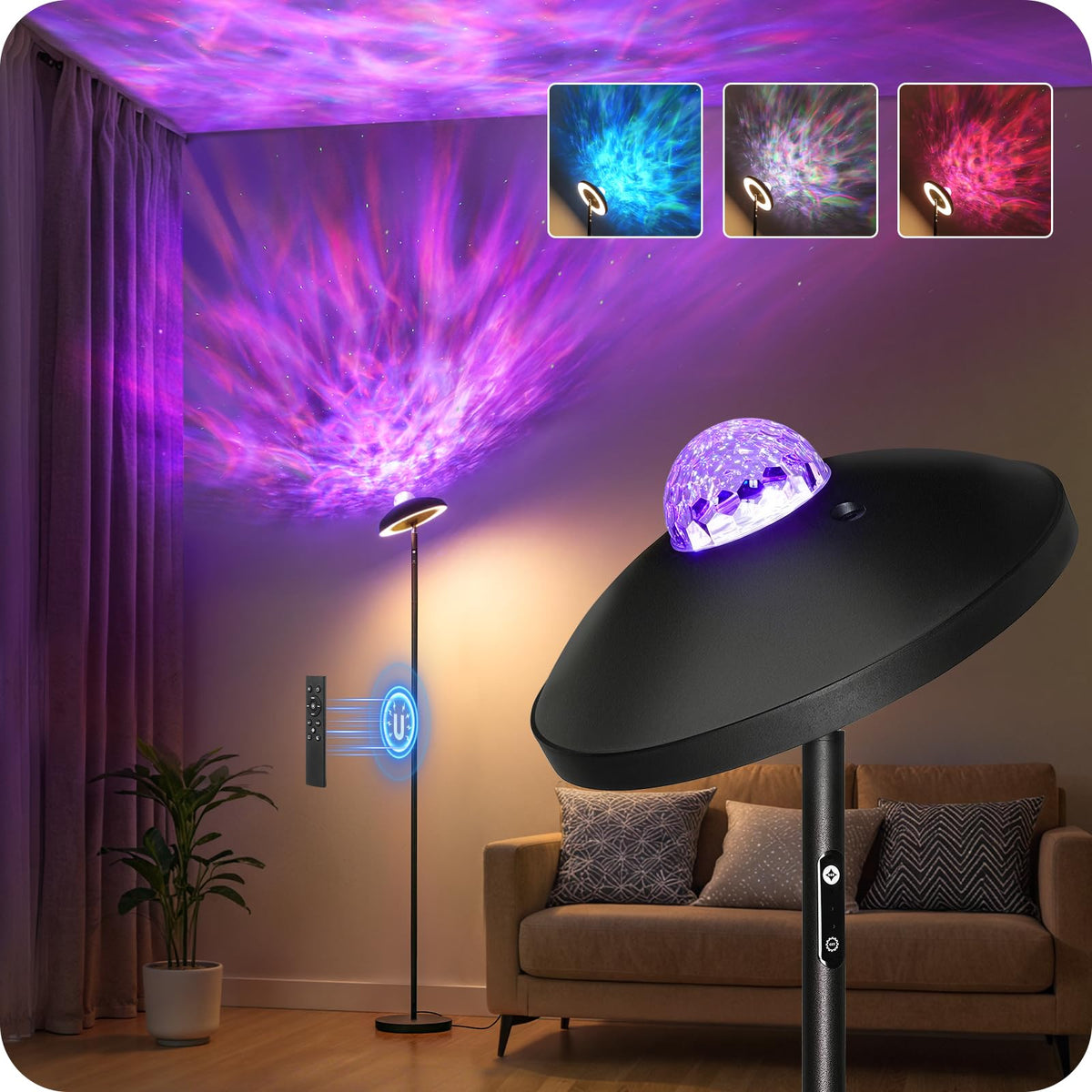 GOEBLESON LED floor lamp main light provides warm ambient illumination for living spaces.