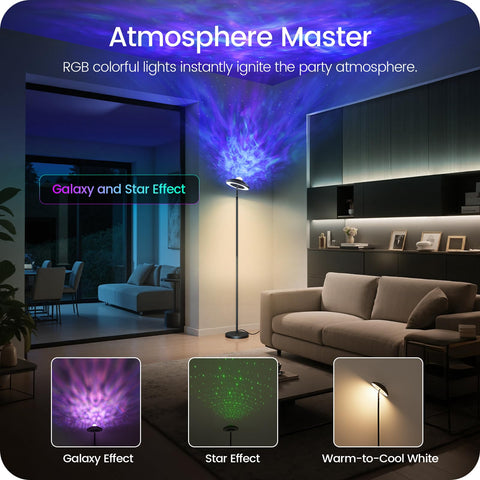 GOEBLESON star projector on the lamp creates galaxy scenes for kids' rooms and movie nights.