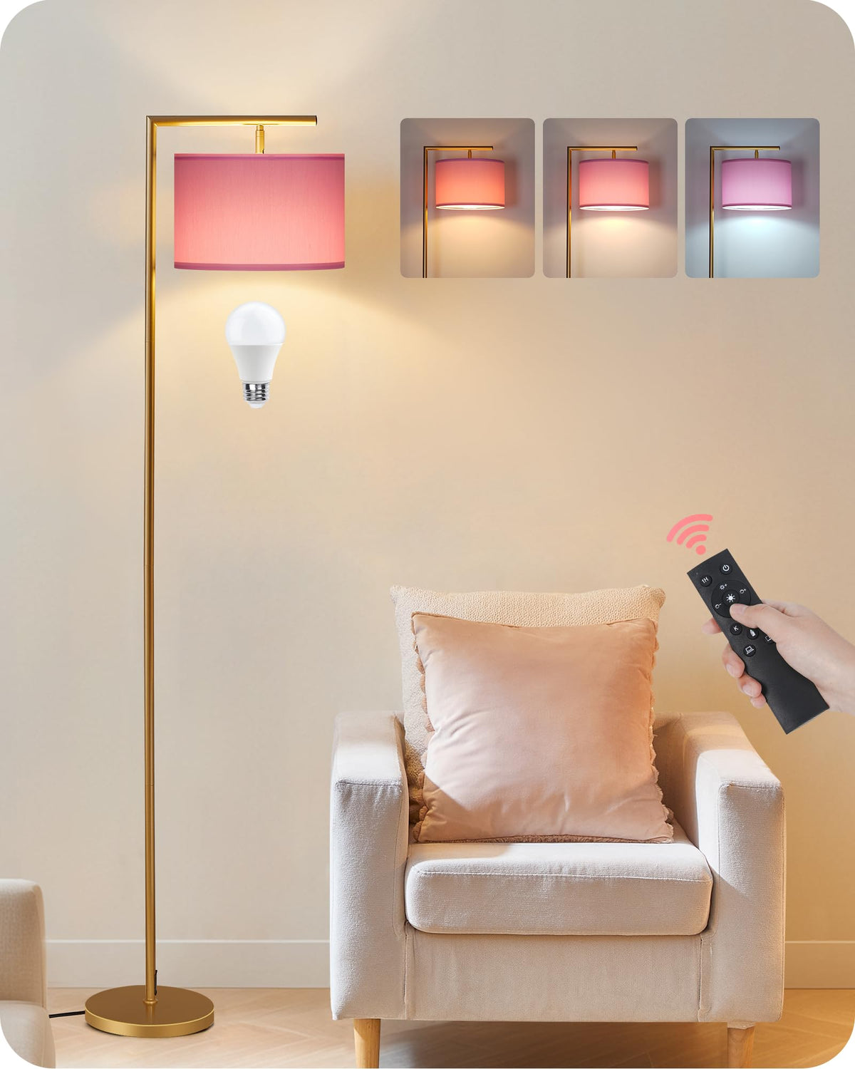 GOEBLESON arc floor lamp pink base adds stable, stylish lighting.