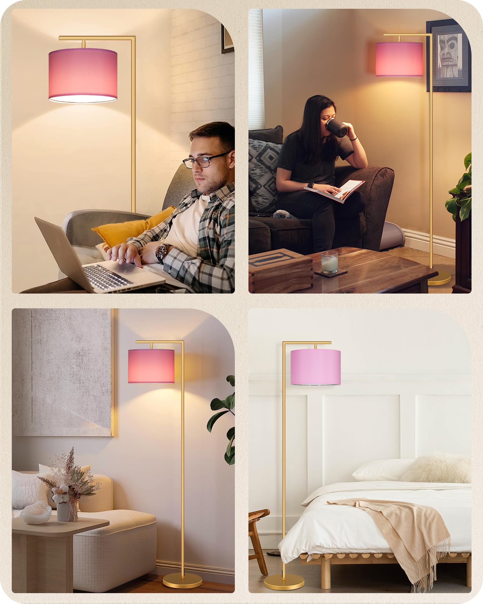 GOEBLESON fabric-shade arc-light pink softens spaces.