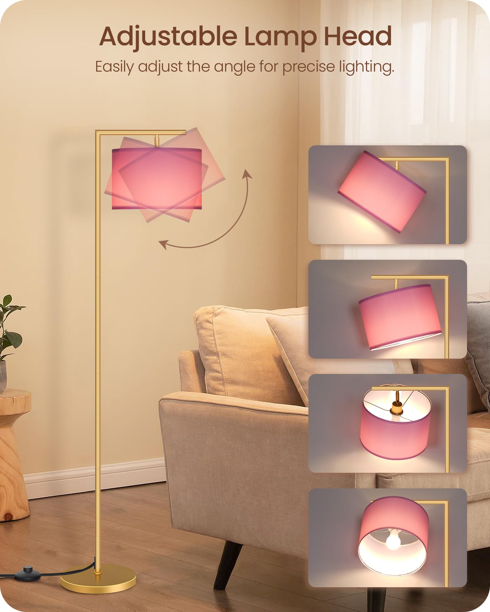 GOEBLESON floor lamp pink remote-control highlights convenient operation.