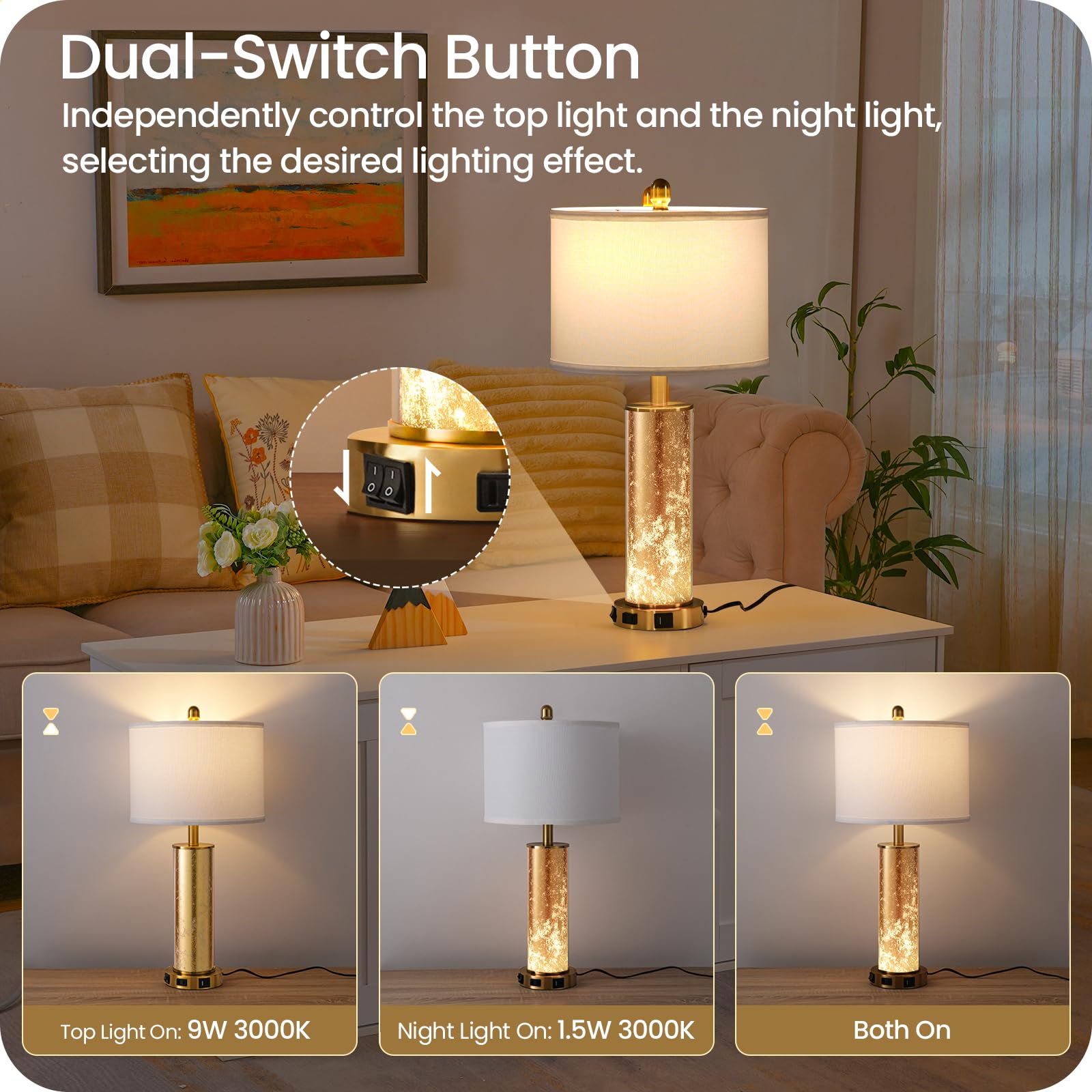 GOEBLESON nightlight feature provides gentle glow for late-night reading