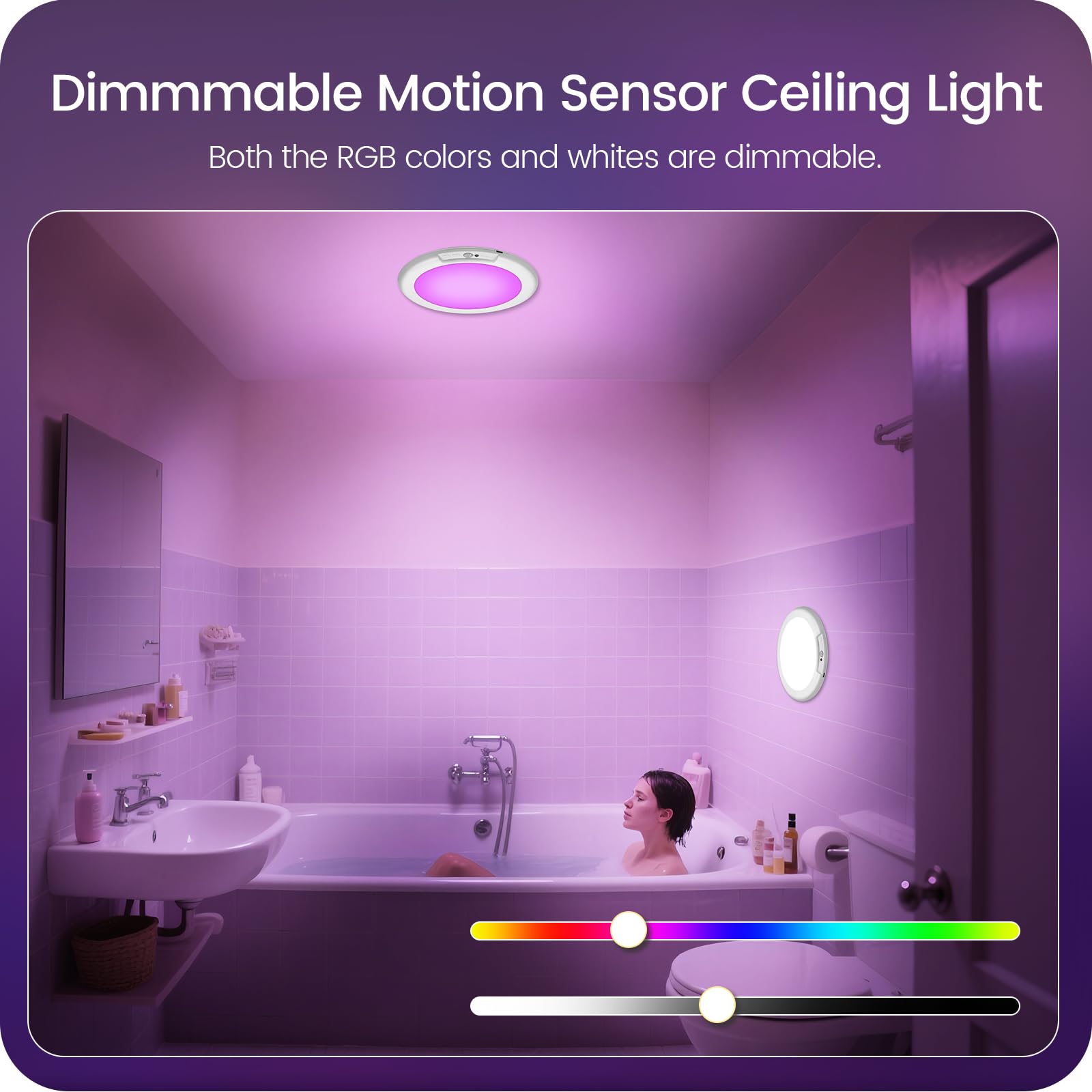 GOEBLESON RGBW color-changing shower light enhances mood with adjustable hues and dimming.