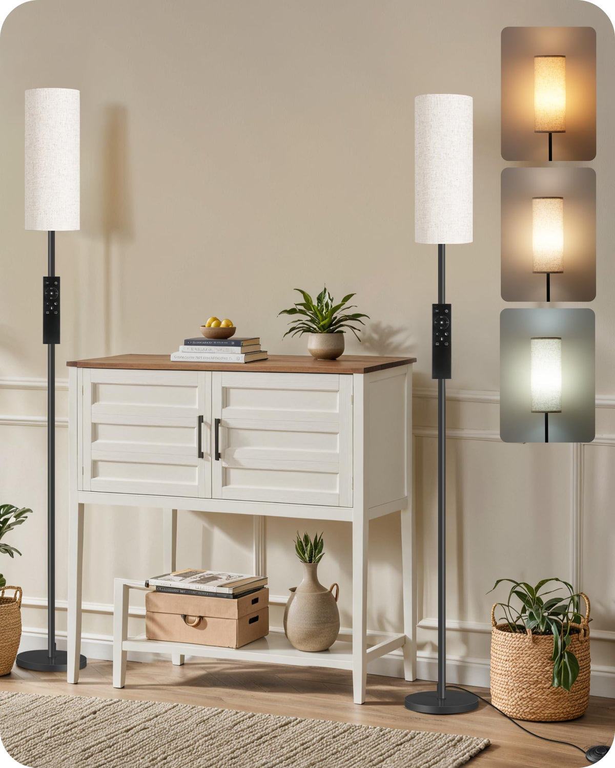 GOEBLESON two dimmable floor lamps with remote control for customizable ambience.