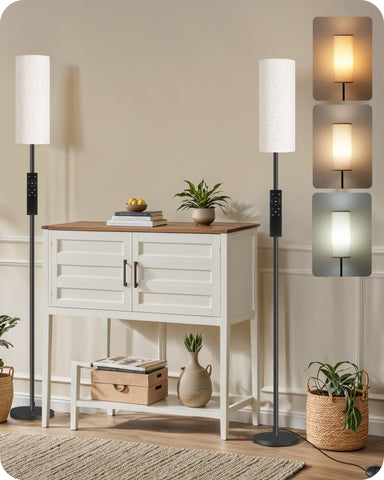 GOEBLESON two dimmable floor lamps with remote control for customizable ambience.