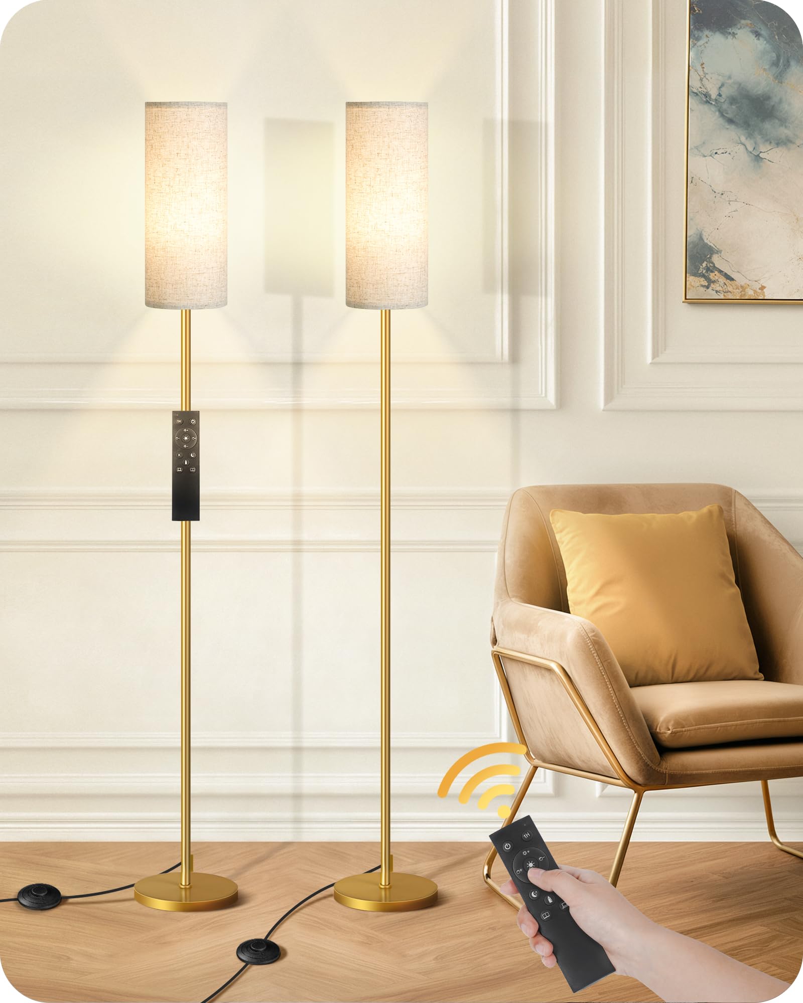 GOEBLESON two-pack dimmable floor lamps with remote control for easy living room lighting.