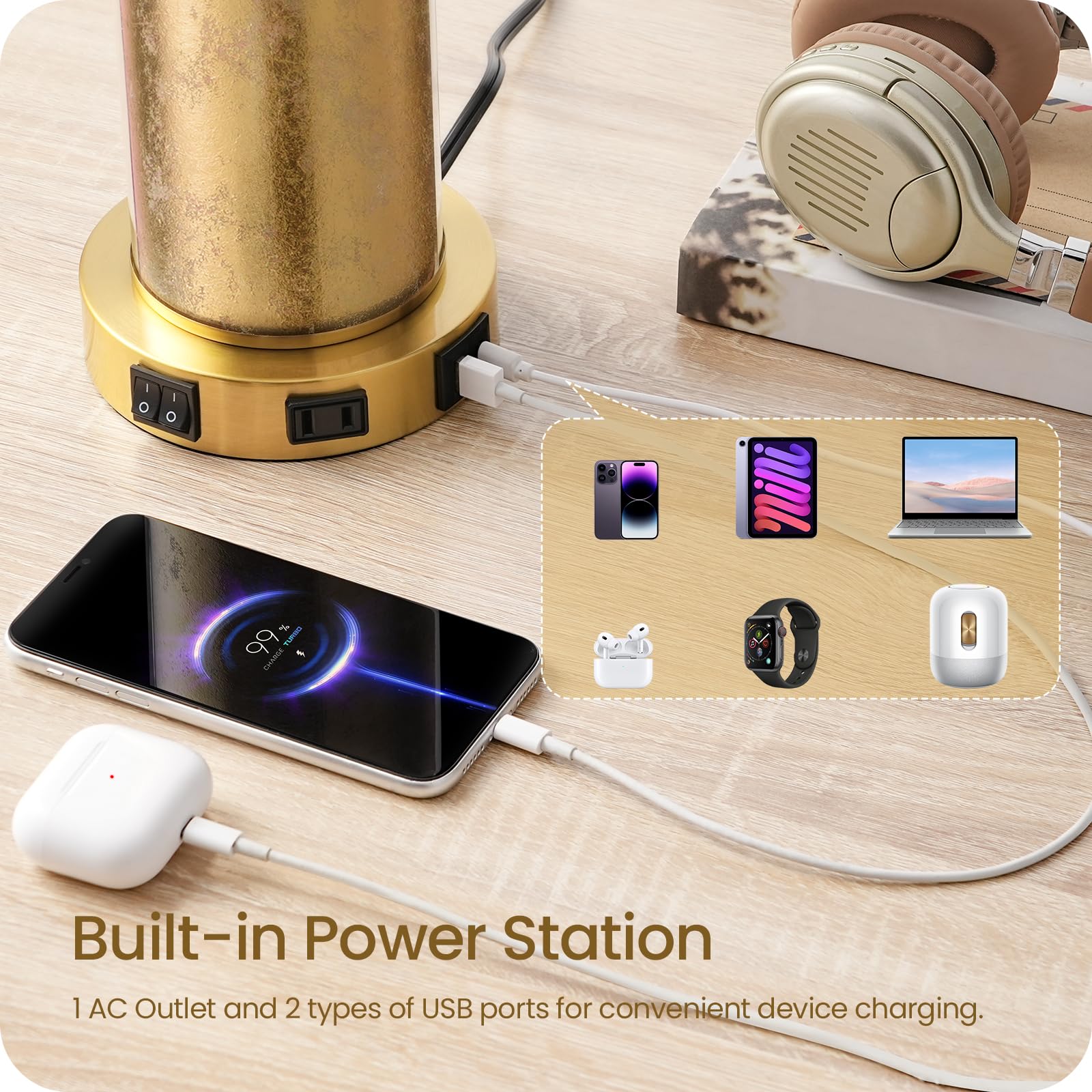 GOEBLESON USB charging ports keep devices ready at desk or bedside