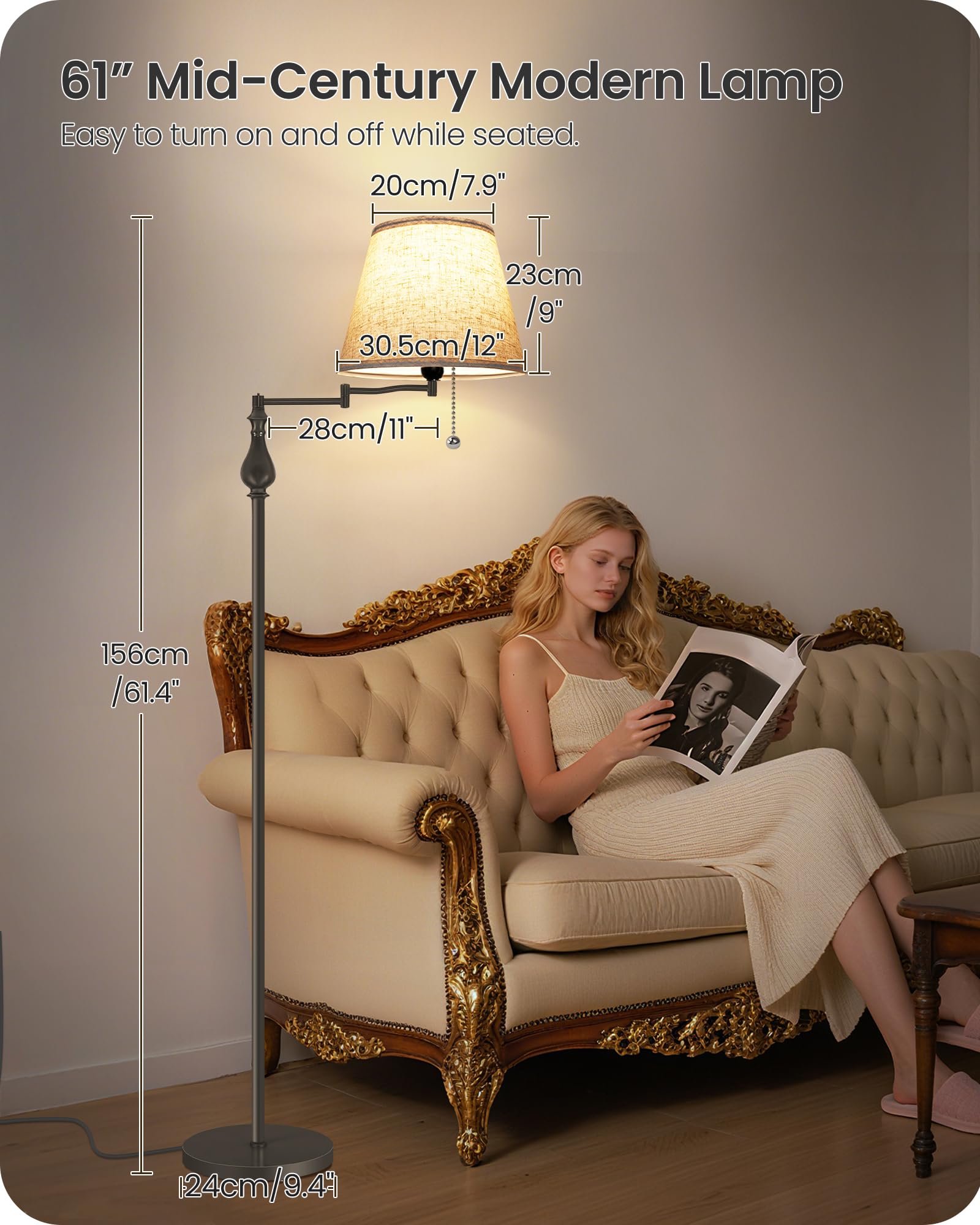 GOEBLESON 350-degree swing-arm lamp directs light precisely where you need it.
