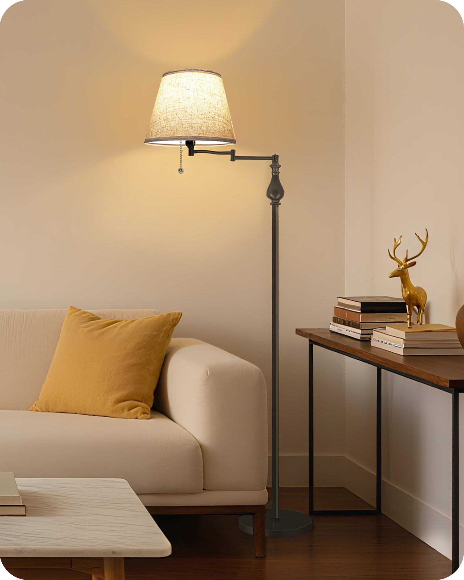 GOEBLESON floor lamp beside a sofa provides comfy lighting for reading.