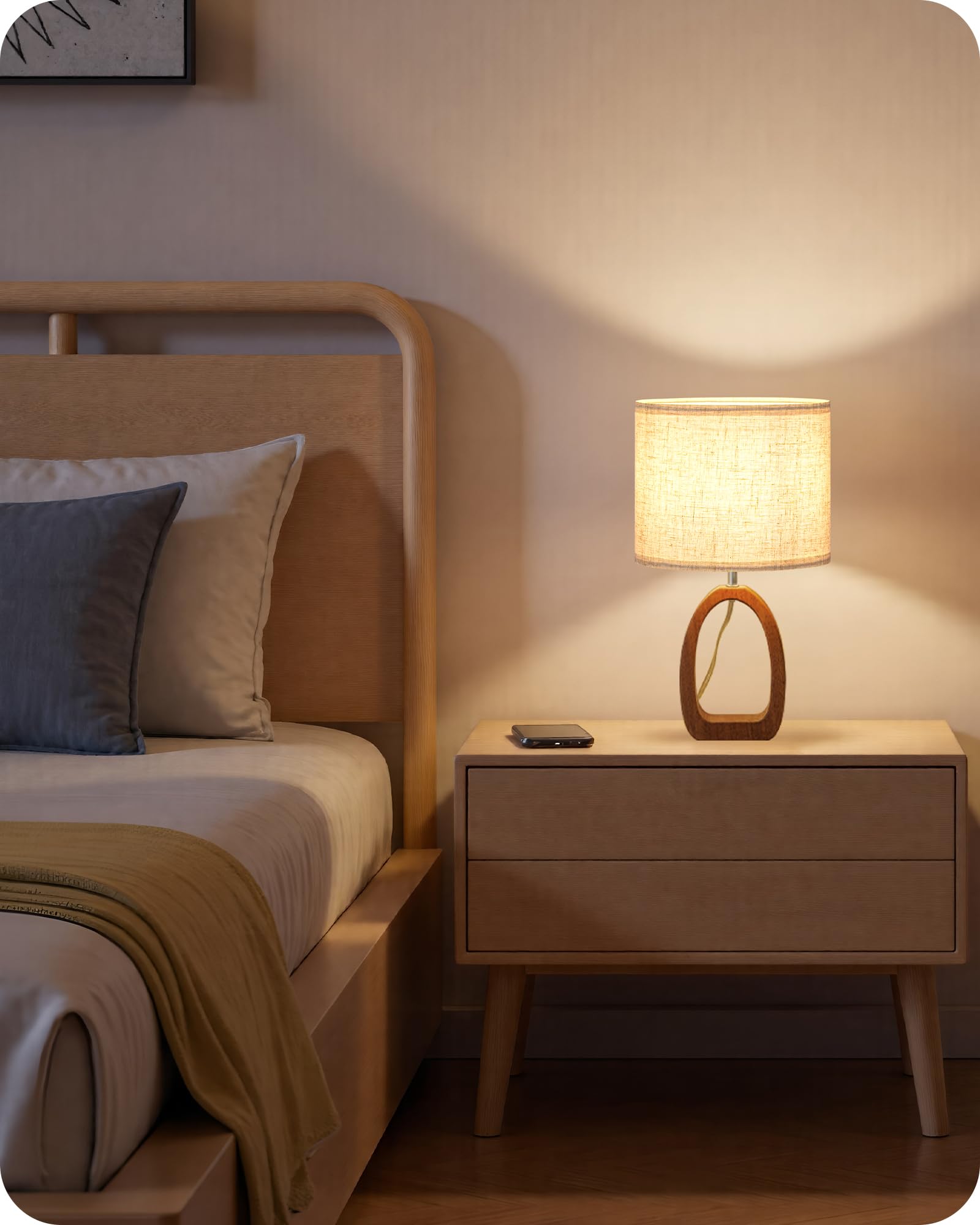 GOEBLESON wood-base desk lamp shows natural grain and stability