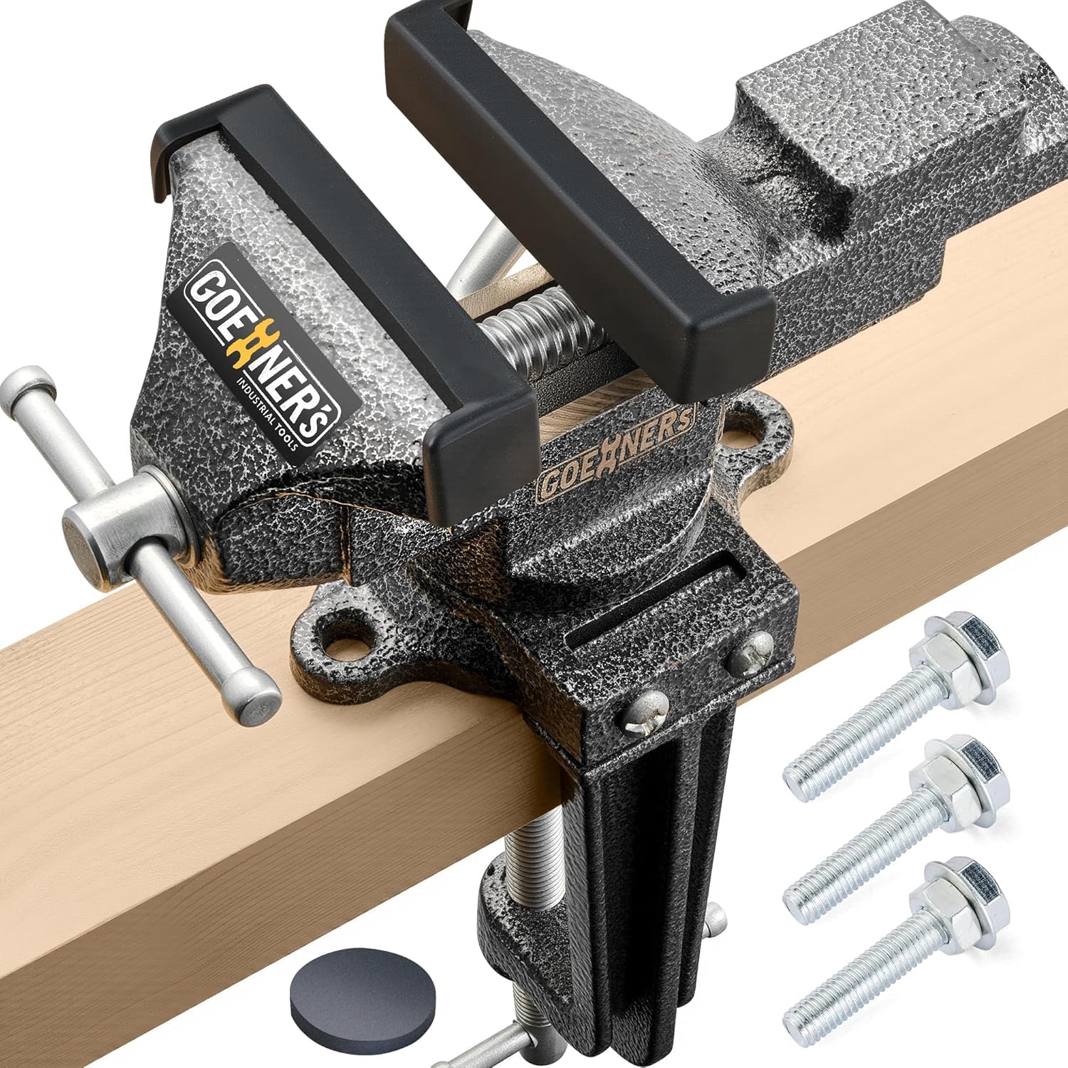 GOEHNER's upgraded bench vise with 3.3-inch jaws for secure woodworking tasks.