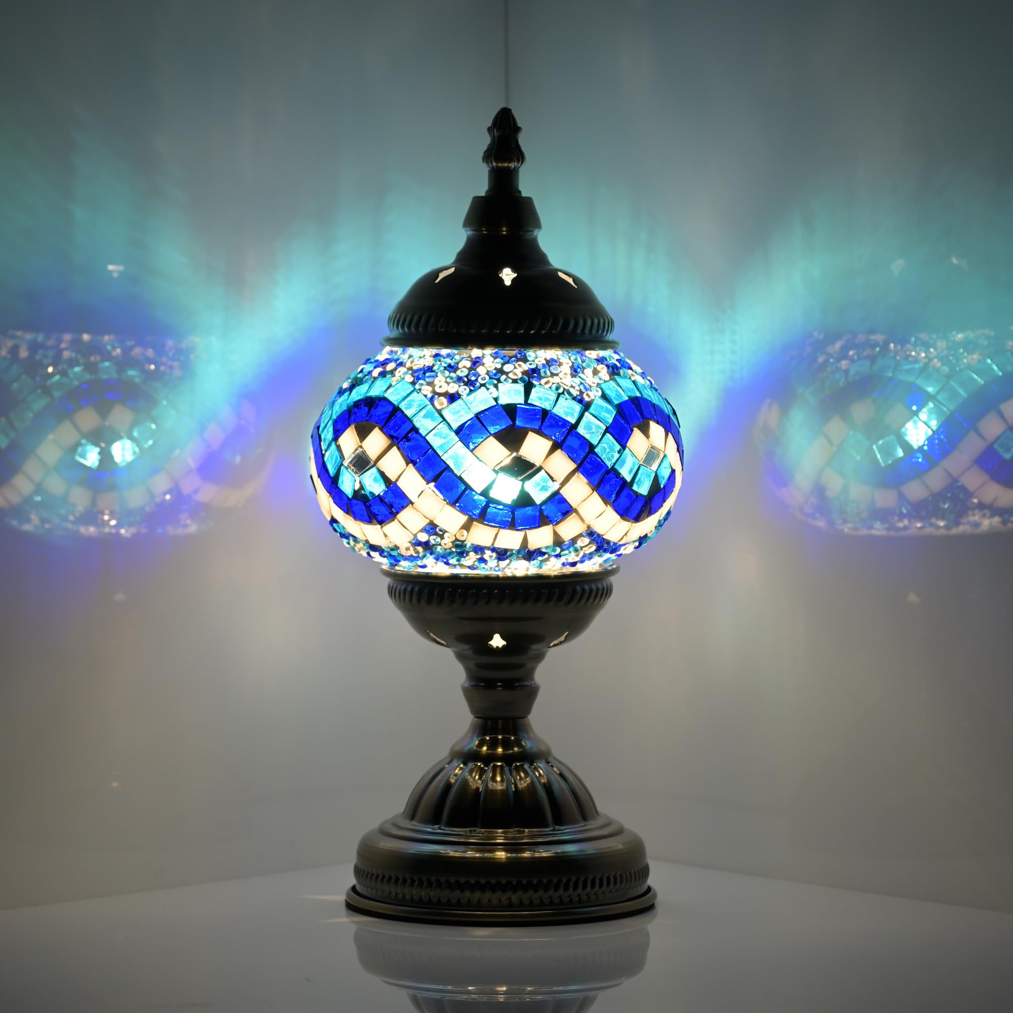 GOGERS Turkish Moroccan lamp lantern with mosaic shade casts warm light