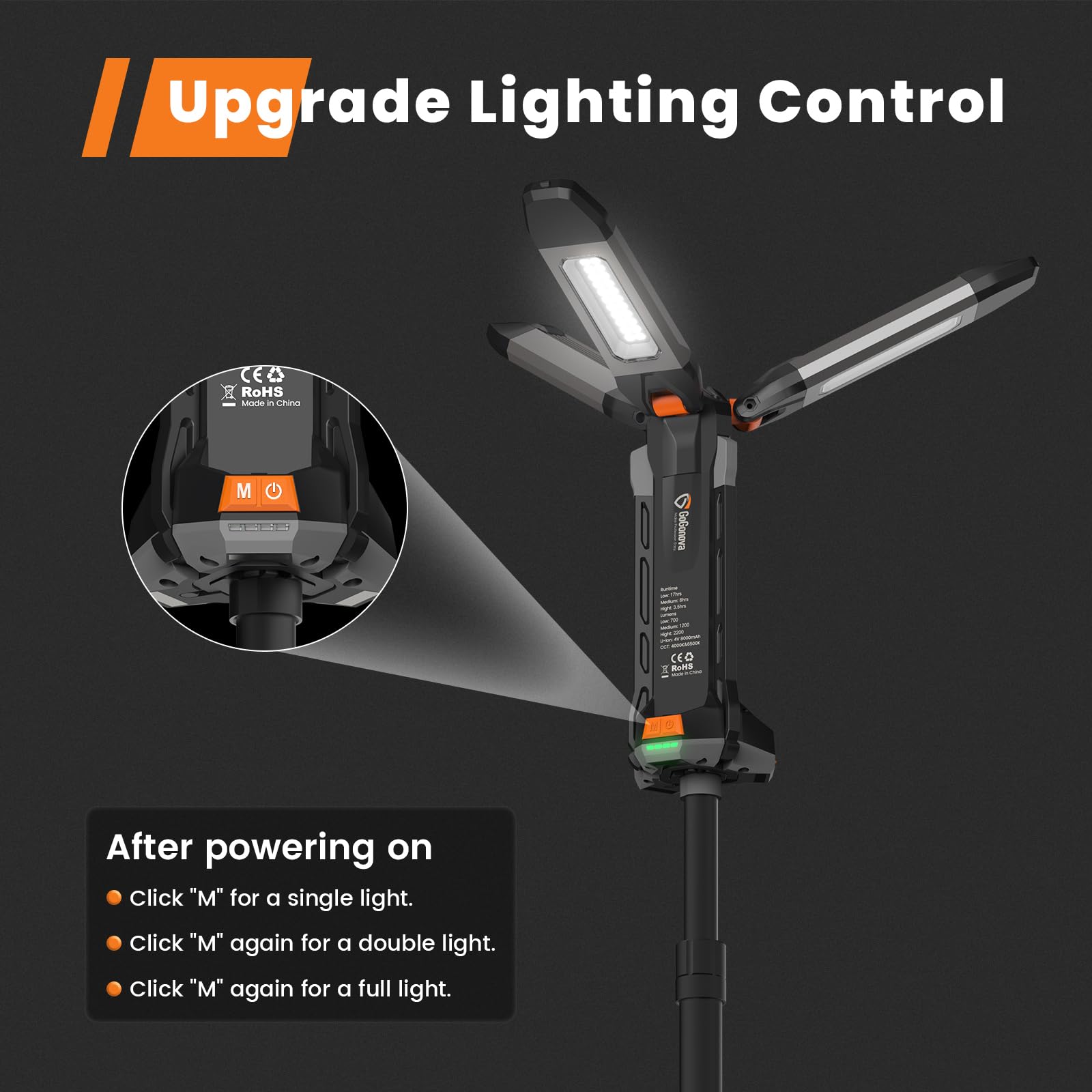 Gogonova 4000K–6500K color temperature for cool white to daylight settings.