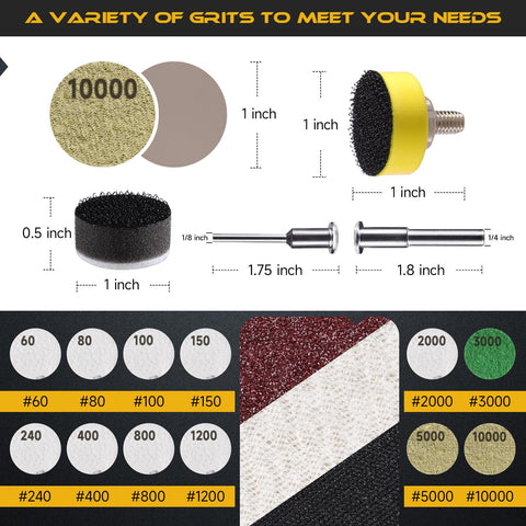 GOH DODD sanding discs display wide grit range from 60 to 10000 for versatile tasks.