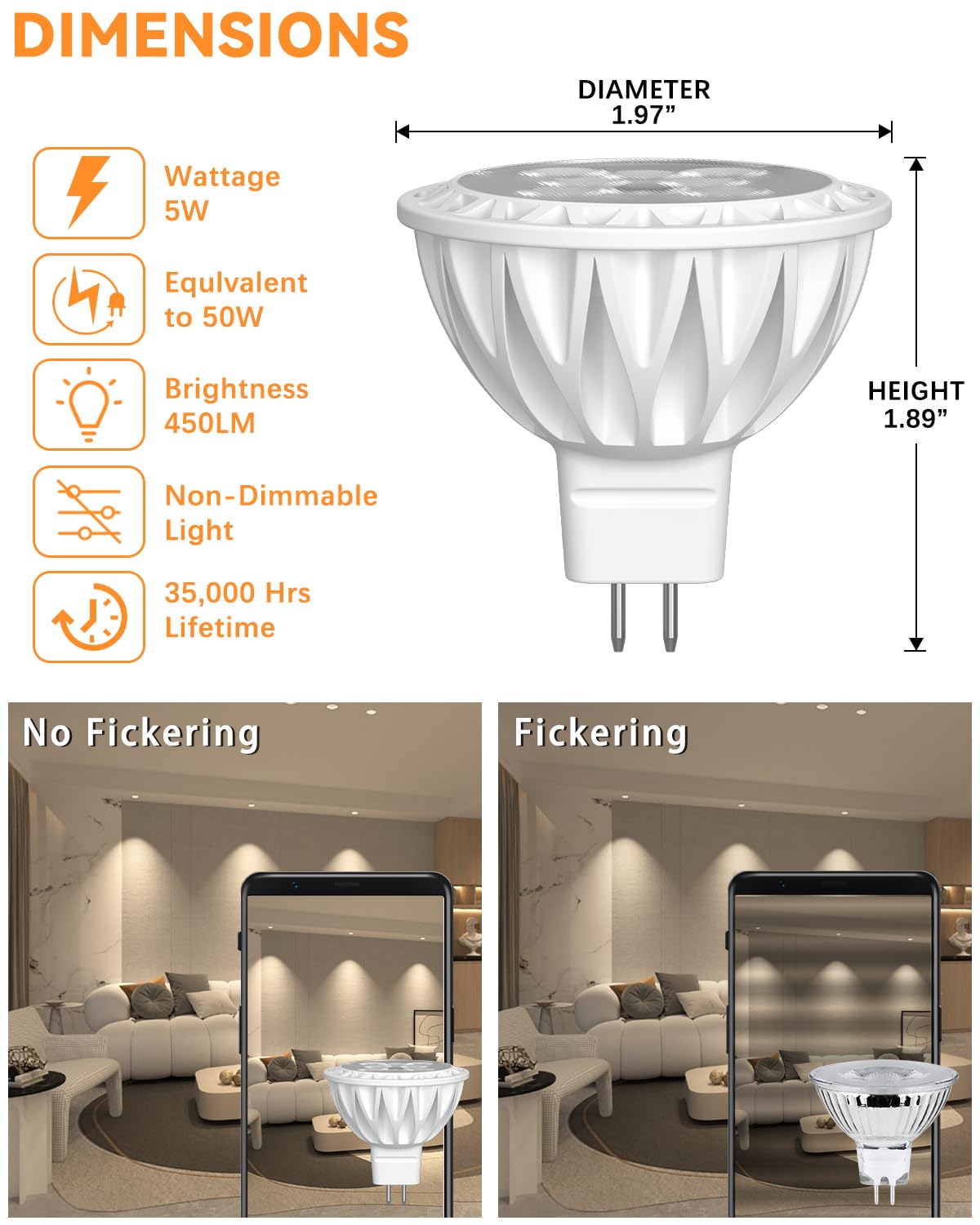 GOHDLAMP MR16 LED bulbs long life up to 35000 hours