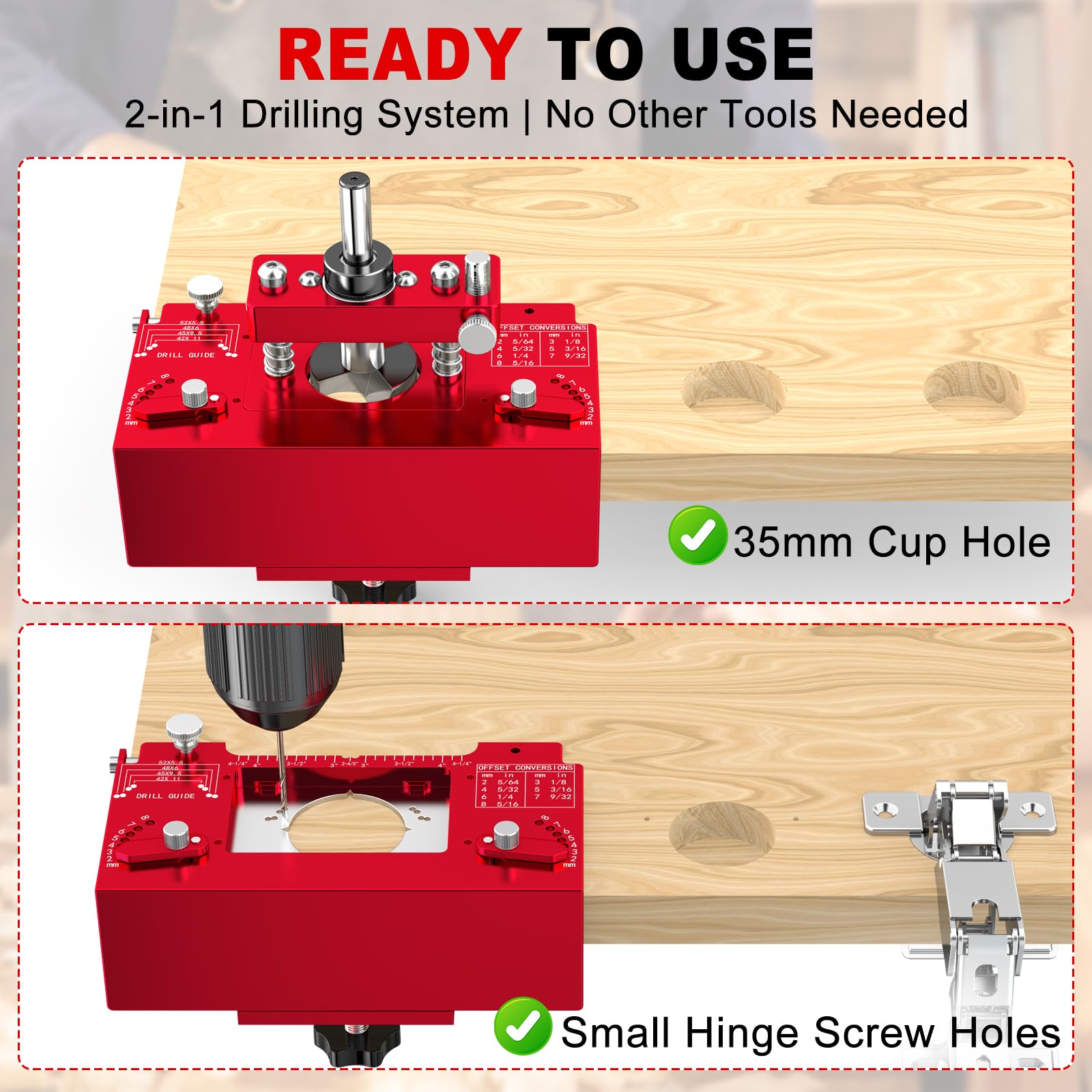 Gohelper built-in screw hole guide demonstrates zero setup aligning hinges quickly