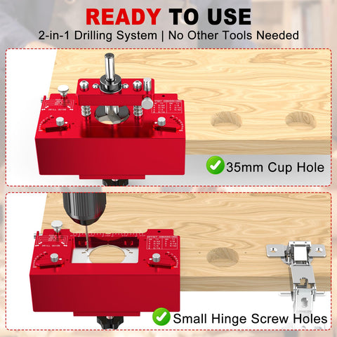 Gohelper built-in screw hole guide demonstrates zero setup aligning hinges quickly
