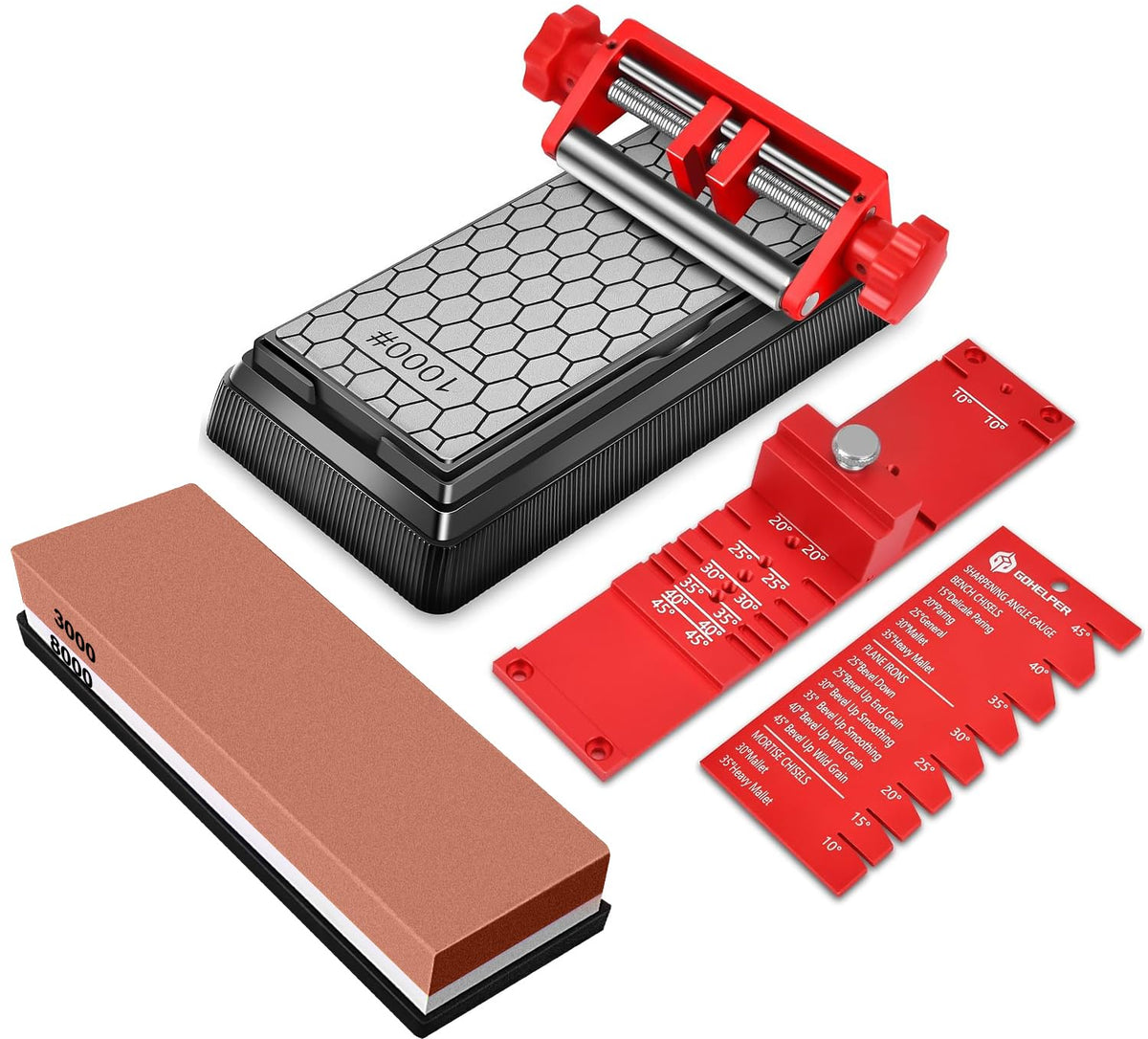 Gohelper chisel sharpening jig for precise bevel alignment during honing