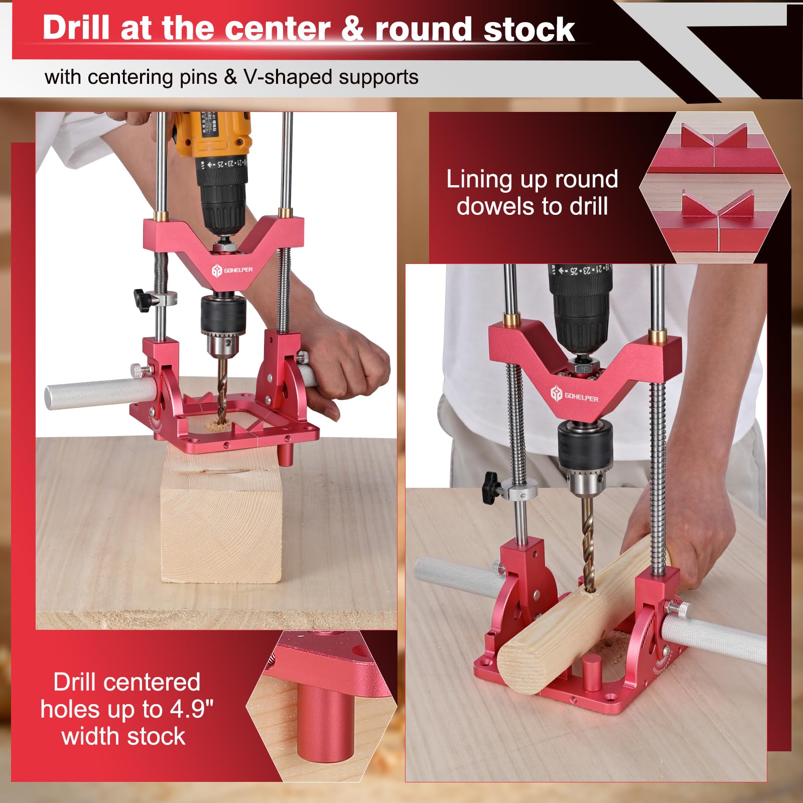 Gohelper 1/2-inch chuck compatibility supports larger bits for projects.