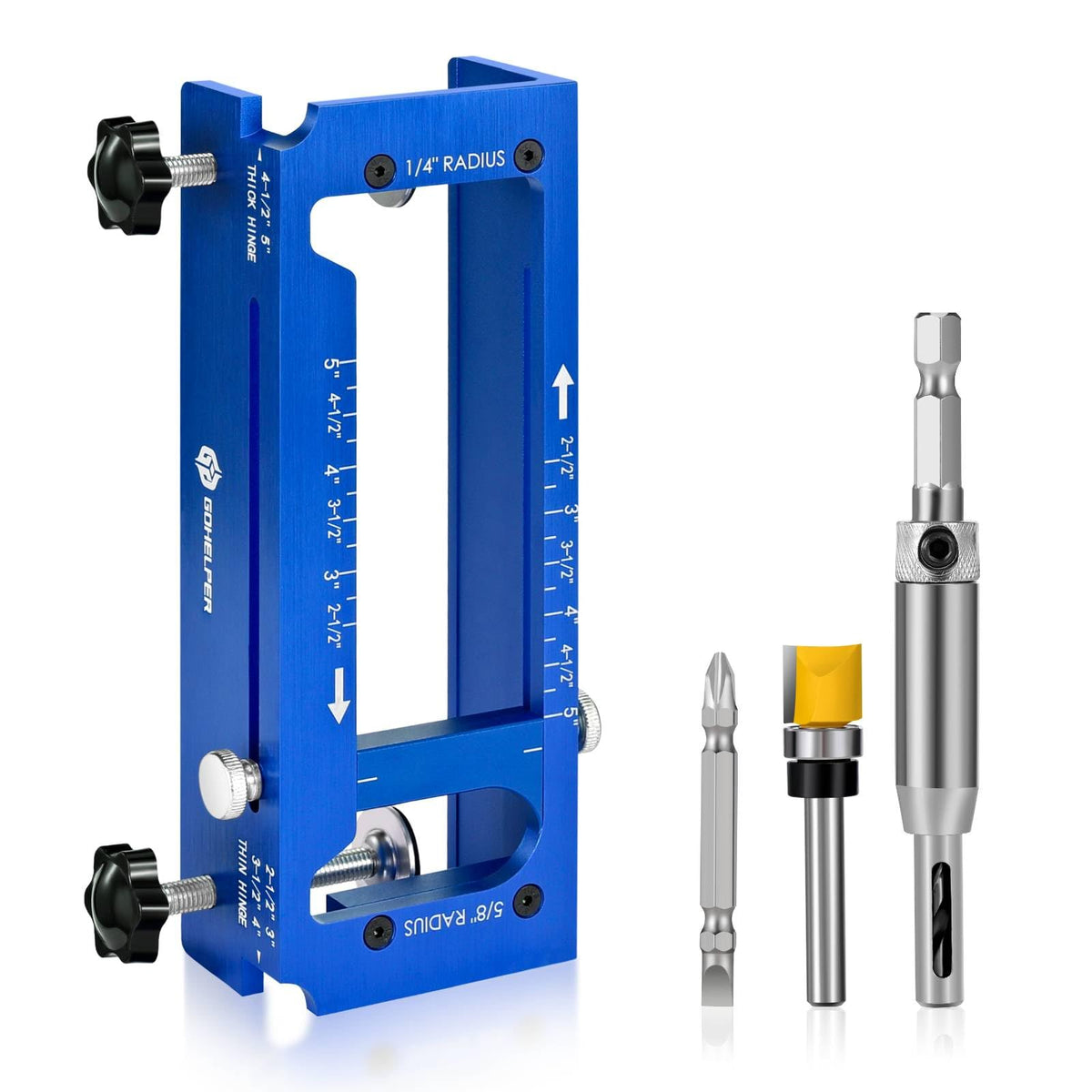 Gohelper door hinge jig setup for precise mortise alignment.
