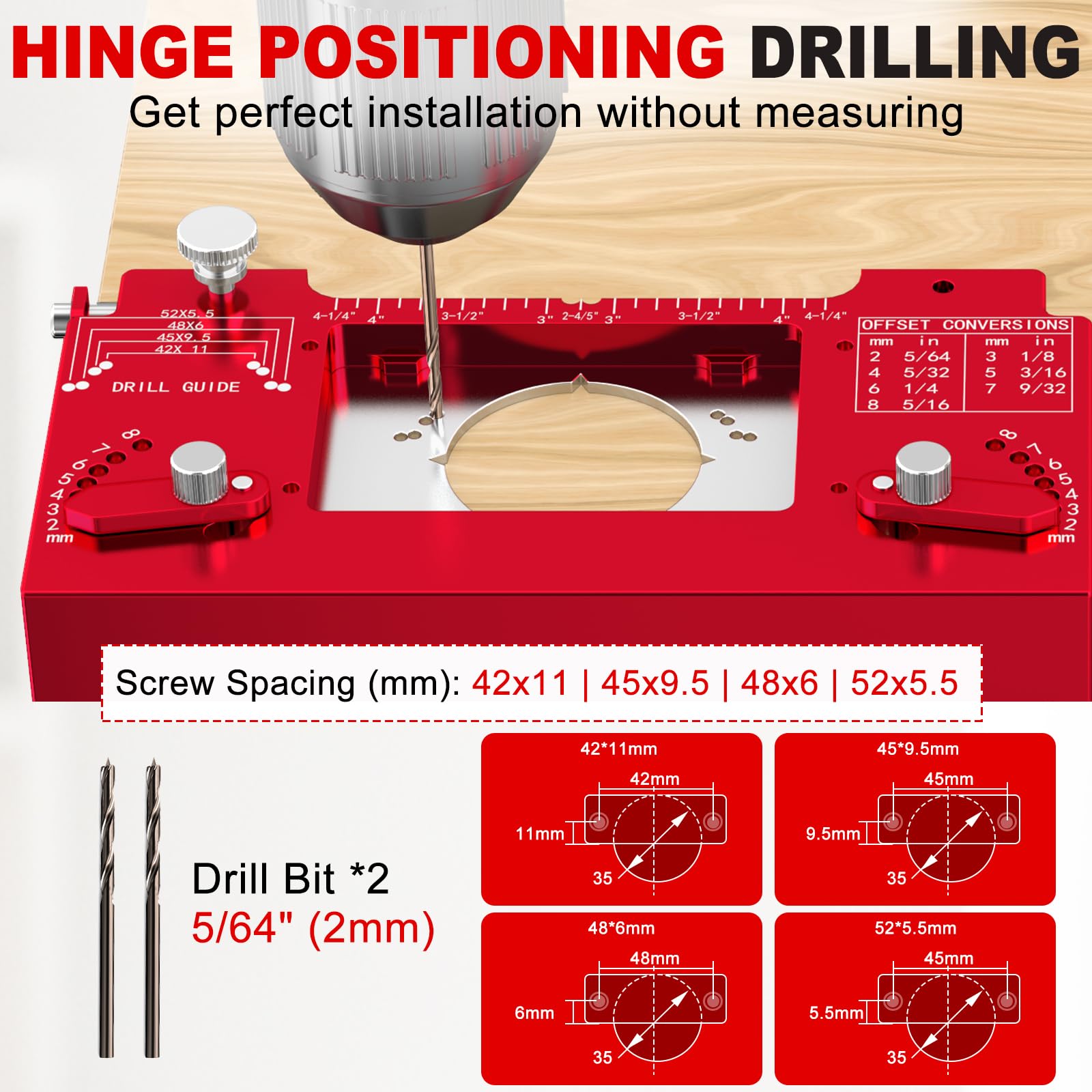 Gohelper hinge screw hole guide with standard spacings speeds up alignment
