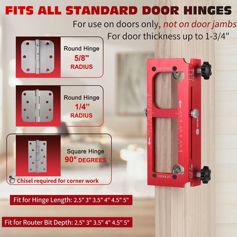 Gohelper router bit mounted for clean, accurate hinge mortises on wooden doors