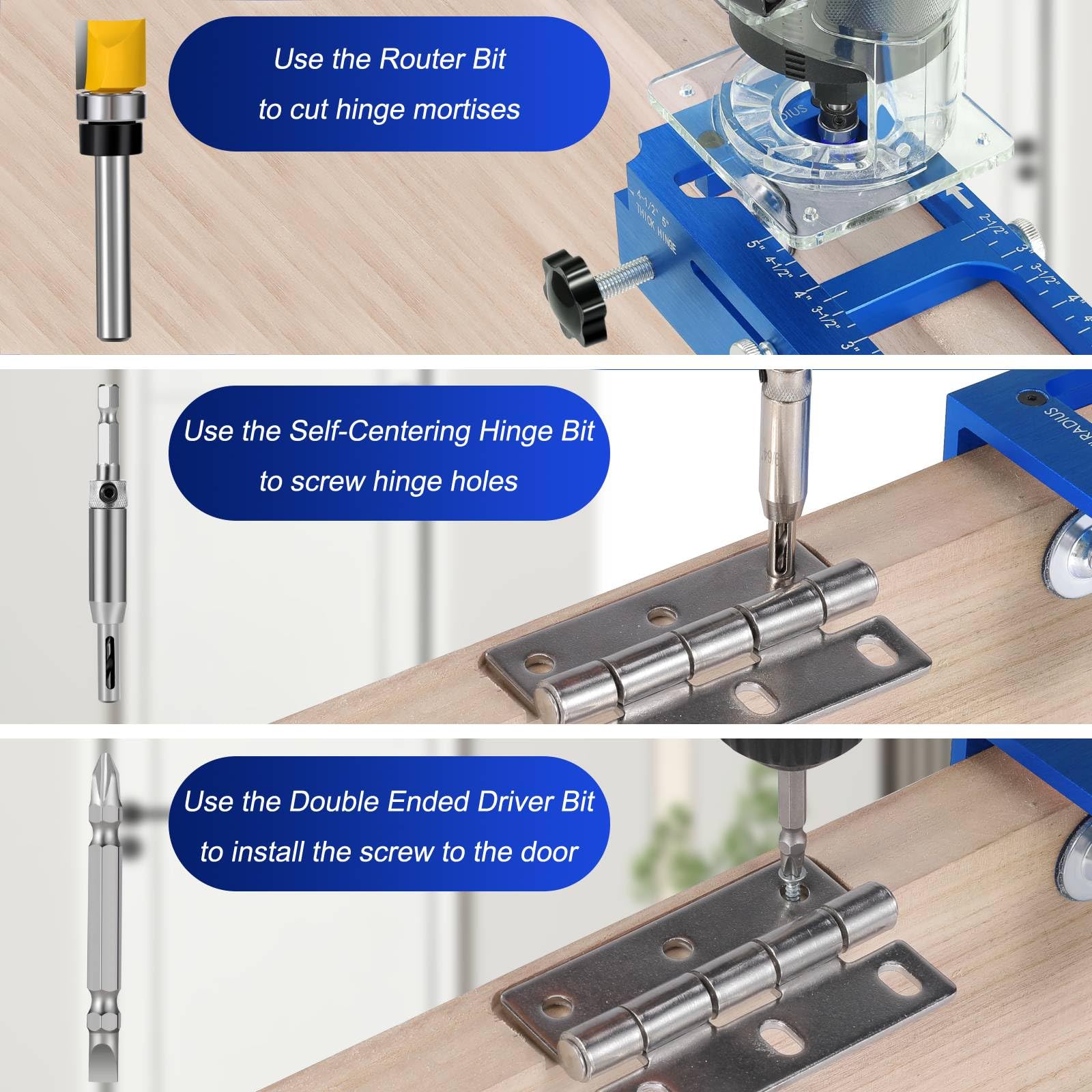 Gohelper self-centering hinge bit centers hinges for clean mortises.