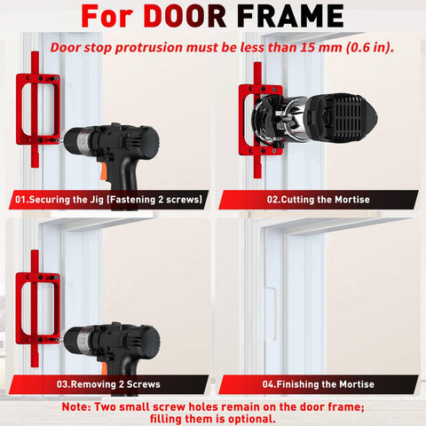 Gohelper square corner hinge template used along a door edge